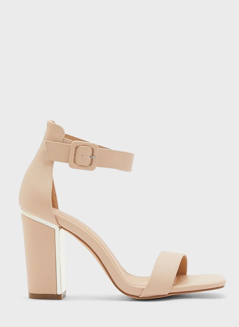 Truffle Metallic Trim Ankle Strap Sandal