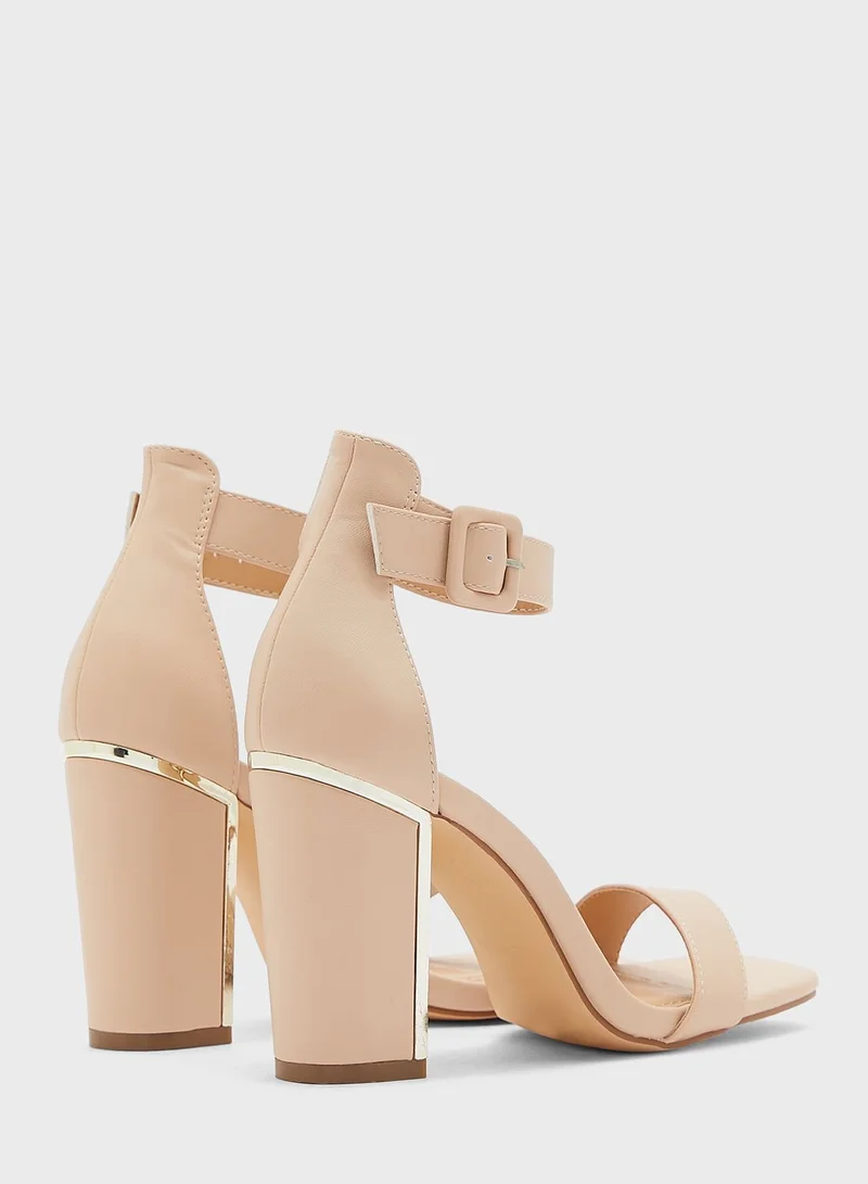 Truffle Metallic Trim Ankle Strap Sandal