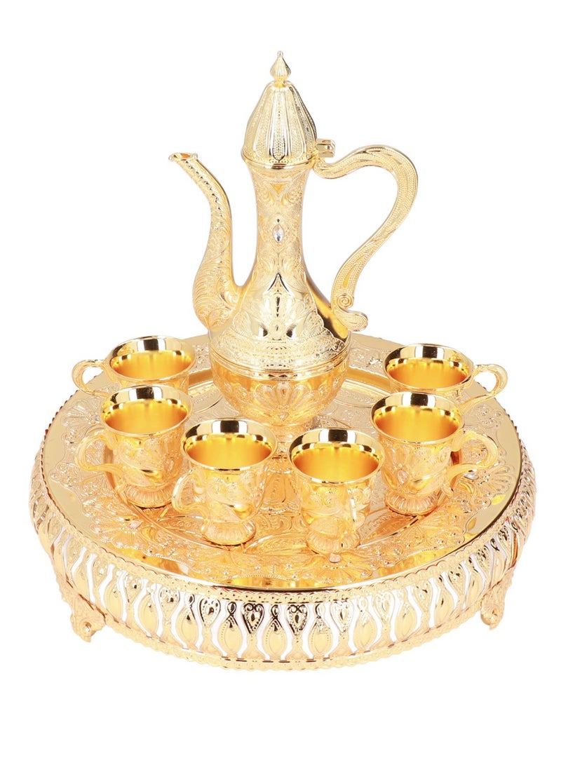 Excefore Vintage Turkish Coffee Pot Set Turkish Tea Set with 6 Coffee Cups Teapot and Cup Set For One Tea Service Set For Home Tea Table Decor Wedding Gift Home Tea Party - Image 1