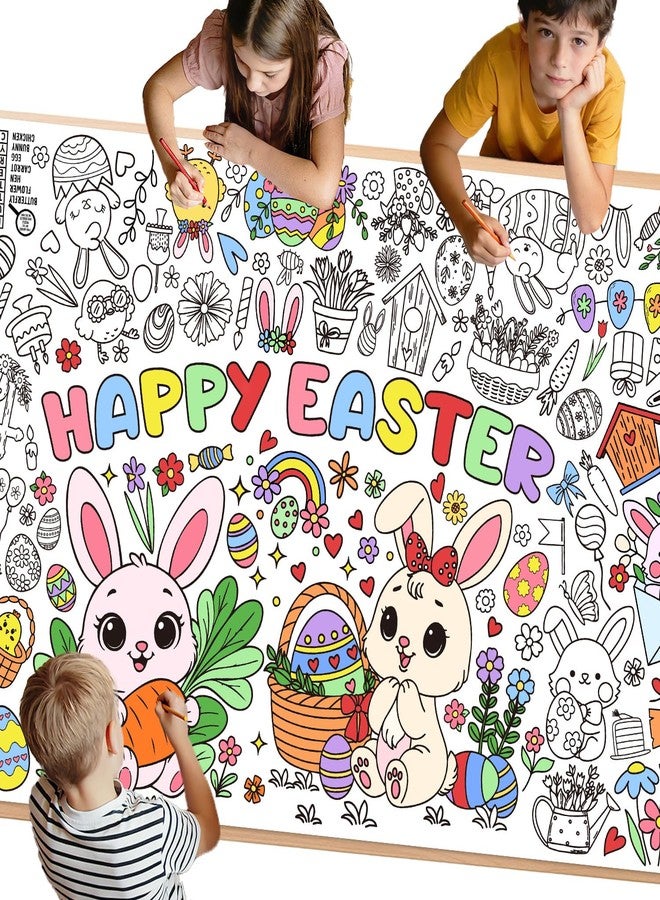 Actilize Easter Coloring Tablecloth - 71 x 31.5 Inches Large Coloring Poster, Easter Party Decorations - Crafts, Games, Basket Stuffers, Classroom Activities - Image 1