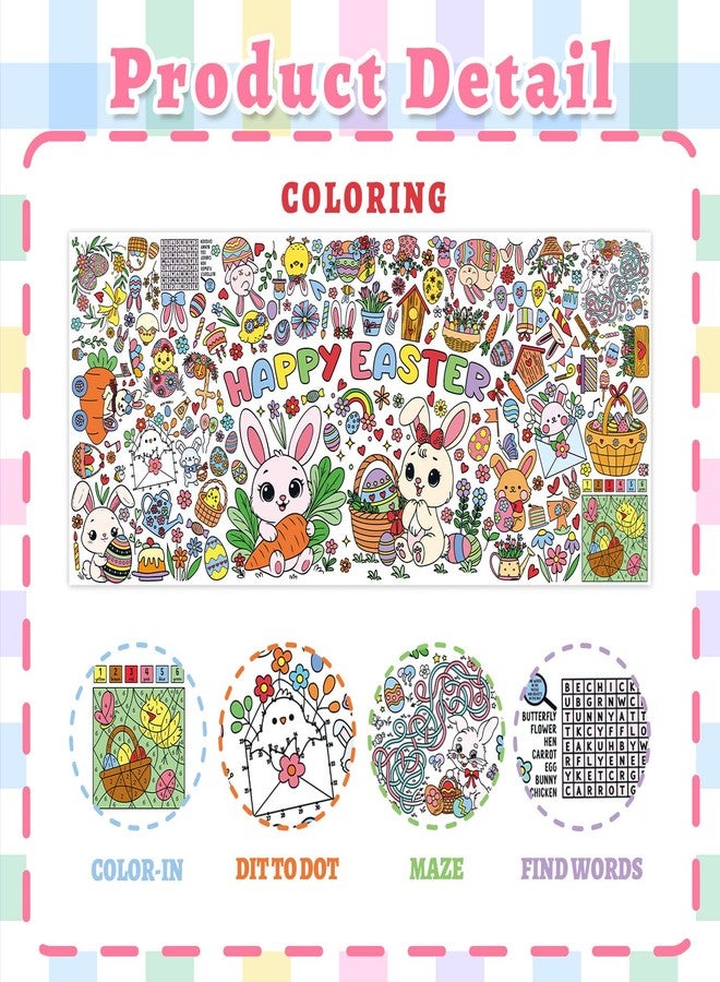Actilize Easter Coloring Tablecloth - 71 x 31.5 Inches Large Coloring Poster, Easter Party Decorations - Crafts, Games, Basket Stuffers, Classroom Activities - Image 2