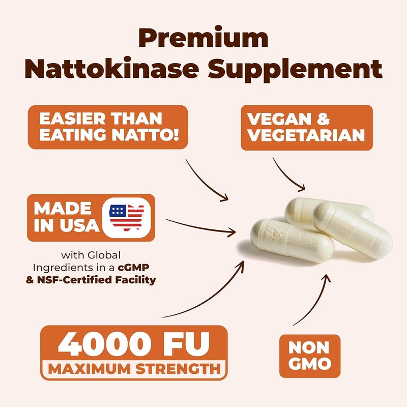 Vimerson Health Nattokinase Supplement  Heart Health Supplements with Nattokinase 4000 FU  Max Strength Circulation Supplements  Systemic Enzymes for Healthy Circulation  Smooth Flow NonGMO  Vegan 60 Capsules - Image 4