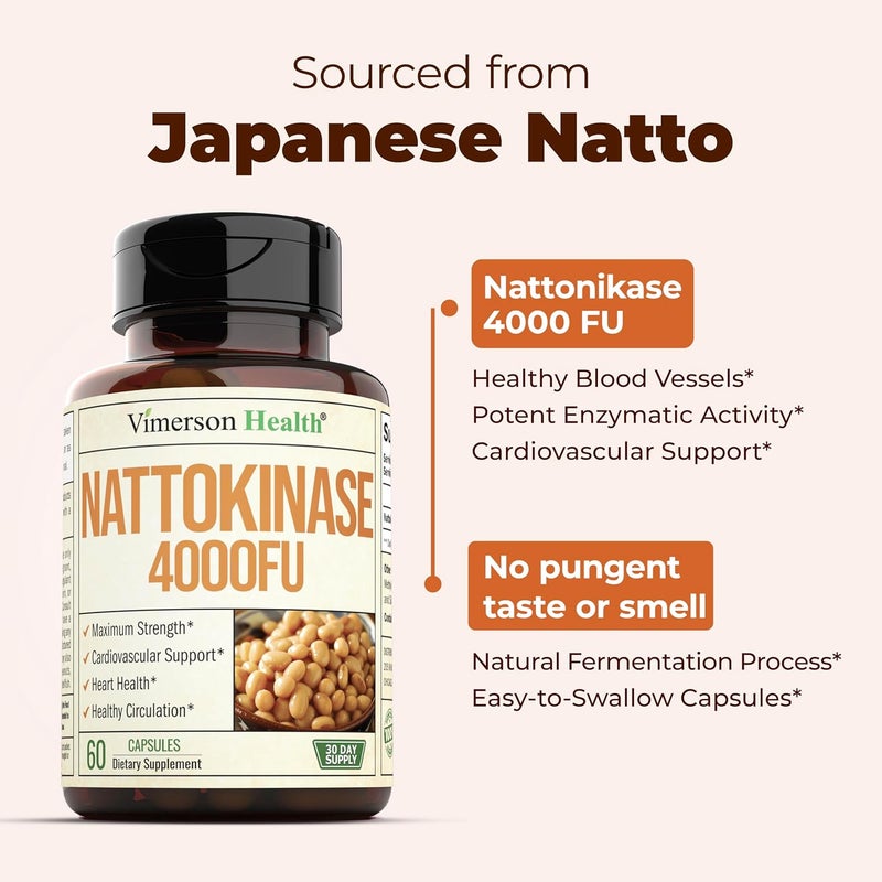 Vimerson Health Nattokinase Supplement  Heart Health Supplements with Nattokinase 4000 FU  Max Strength Circulation Supplements  Systemic Enzymes for Healthy Circulation  Smooth Flow NonGMO  Vegan 60 Capsules - Image 5