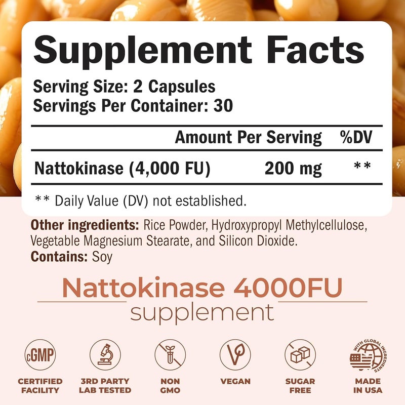 Vimerson Health Nattokinase Supplement  Heart Health Supplements with Nattokinase 4000 FU  Max Strength Circulation Supplements  Systemic Enzymes for Healthy Circulation  Smooth Flow NonGMO  Vegan 60 Capsules - Image 3