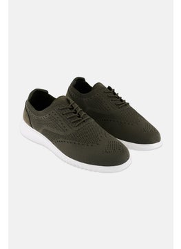 Algspar Men Brand Logo Lace Up Causal Shoes, Olive  - Image 1