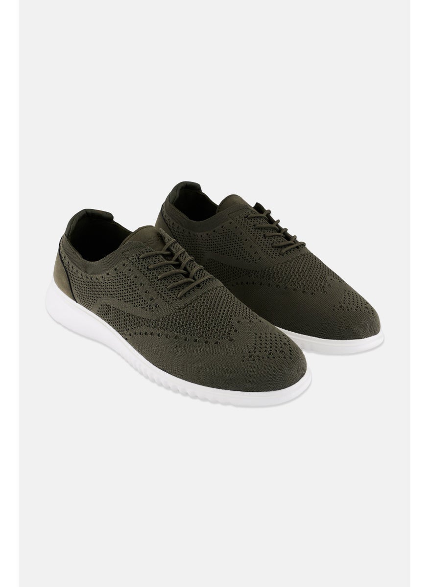 Algspar Men Brand Logo Lace Up Causal Shoes, Olive  - Image 1