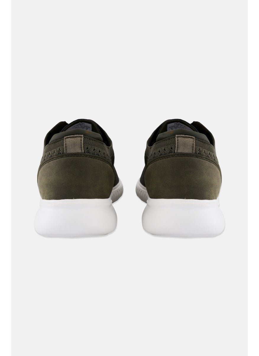 Algspar Men Brand Logo Lace Up Causal Shoes, Olive  - Image 3