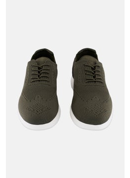 Algspar Men Brand Logo Lace Up Causal Shoes, Olive  - Image 4