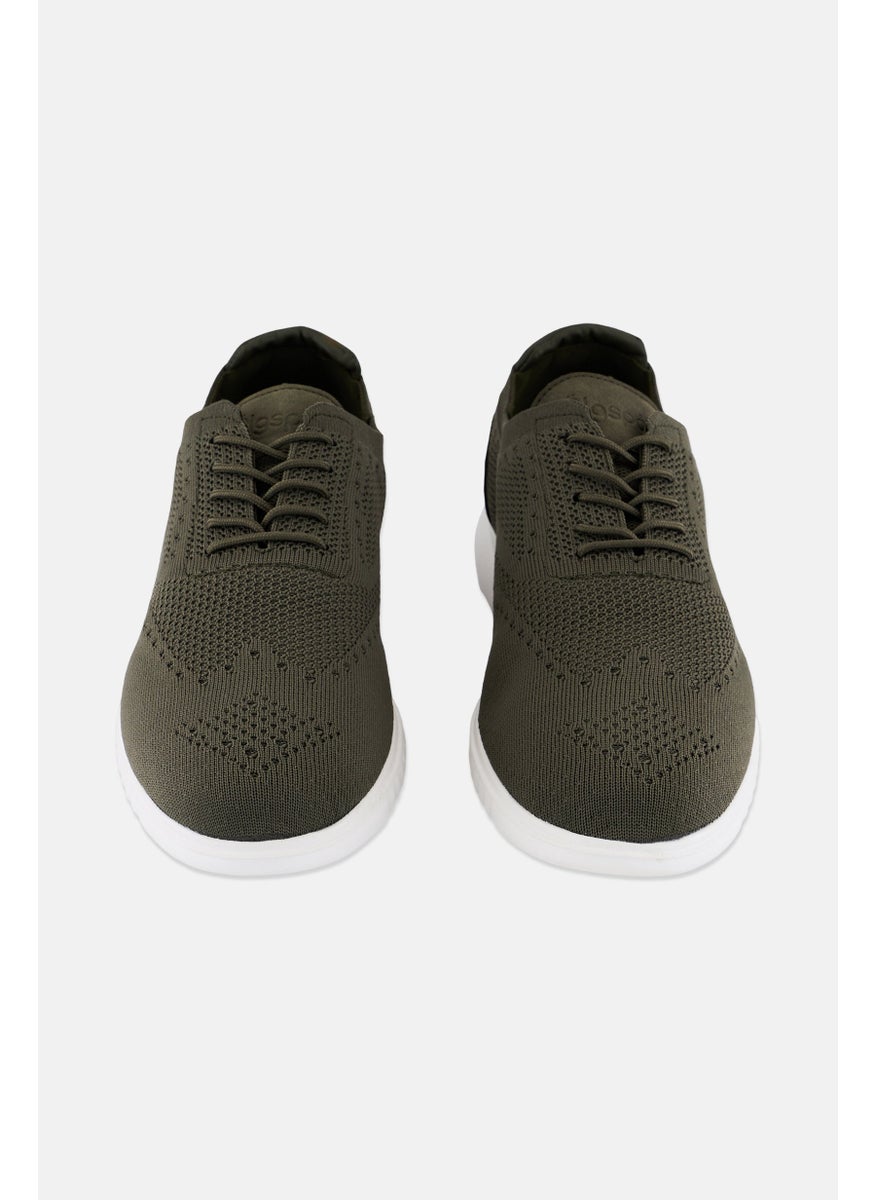 Algspar Men Brand Logo Lace Up Causal Shoes, Olive  - Image 4