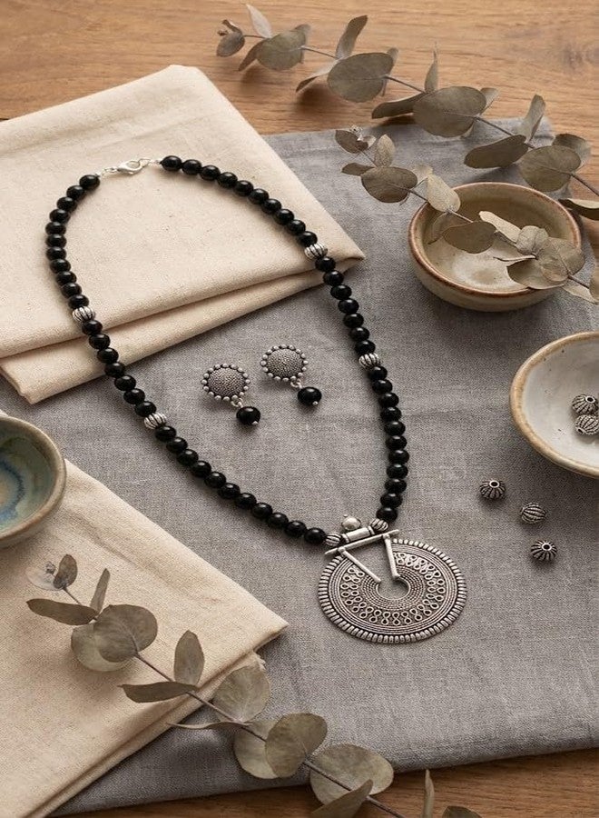 JFL - Jewellery for Less Latest Fashion Beaded Necklace Set for Women and Girls (Black),Valentine - Image 3