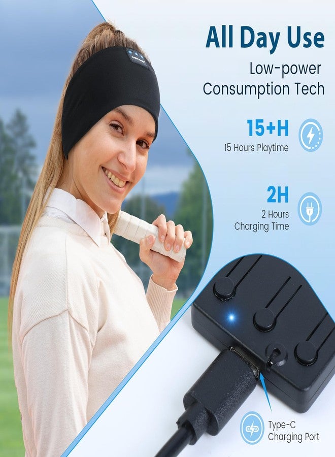 ZHENYEMEI Sleep Headphones Wireless Bluetooth 5.4 Headband, Sports Earphones Sleep Earbuds with HD Stereo Speaker Microphone for Workout Jogging Yoga Insomnia Air Travel Meditation Unique Gifts Black - Image 2