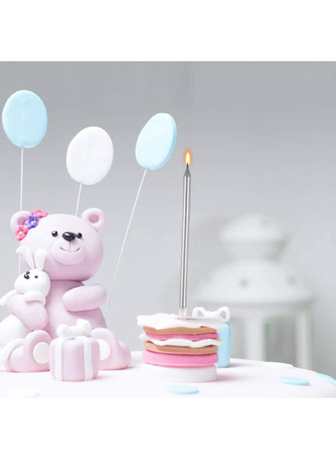24 Pcs Birthday Candles - Long Thin Birthday Cake Candles, Tall Elegant Premium Party Candles for Birthday Parties, Wedding Decorations, Anniversary & Cake Decorating Supplies (Silver) - Image 4