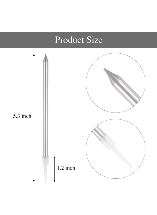 24 Pcs Birthday Candles - Long Thin Birthday Cake Candles, Tall Elegant Premium Party Candles for Birthday Parties, Wedding Decorations, Anniversary & Cake Decorating Supplies (Silver) - Image 2