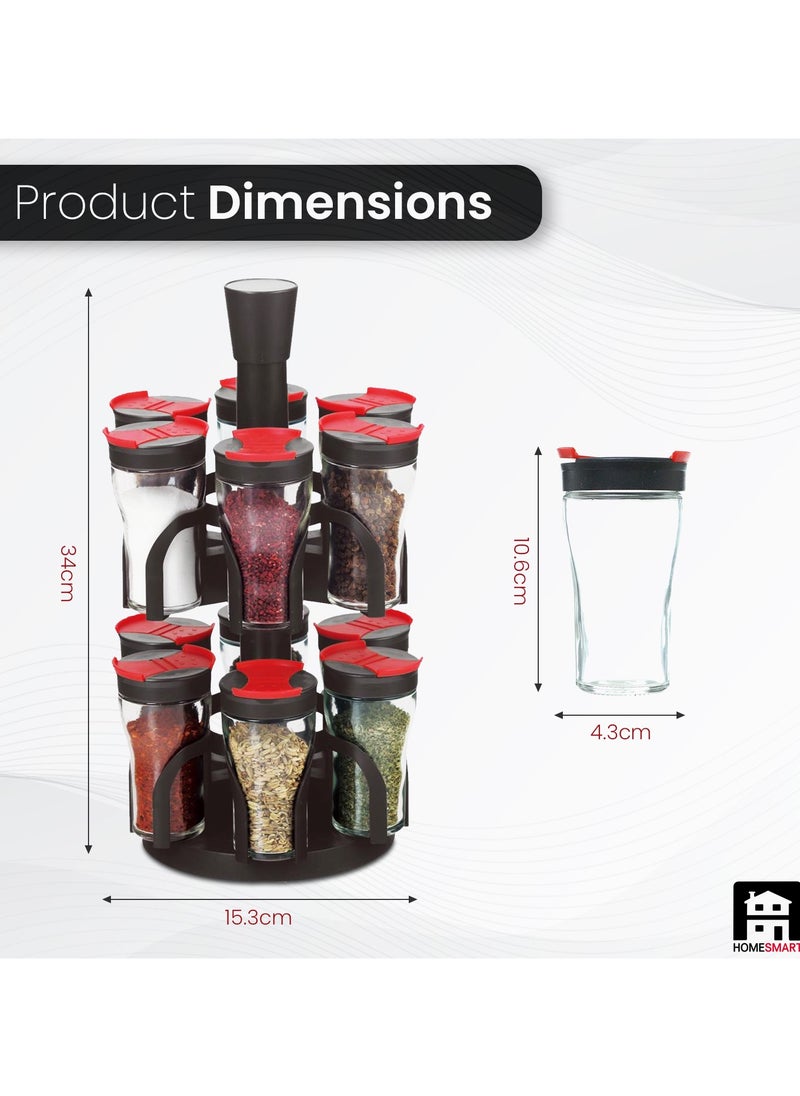 Home Smart Revolving Spice Rack Spinner Counter Top Glass Jar Bottles Set of 13 Pcs for Herbs, Salt and More with Rotating Holder Spice Rack by Home Smart  - Image 3