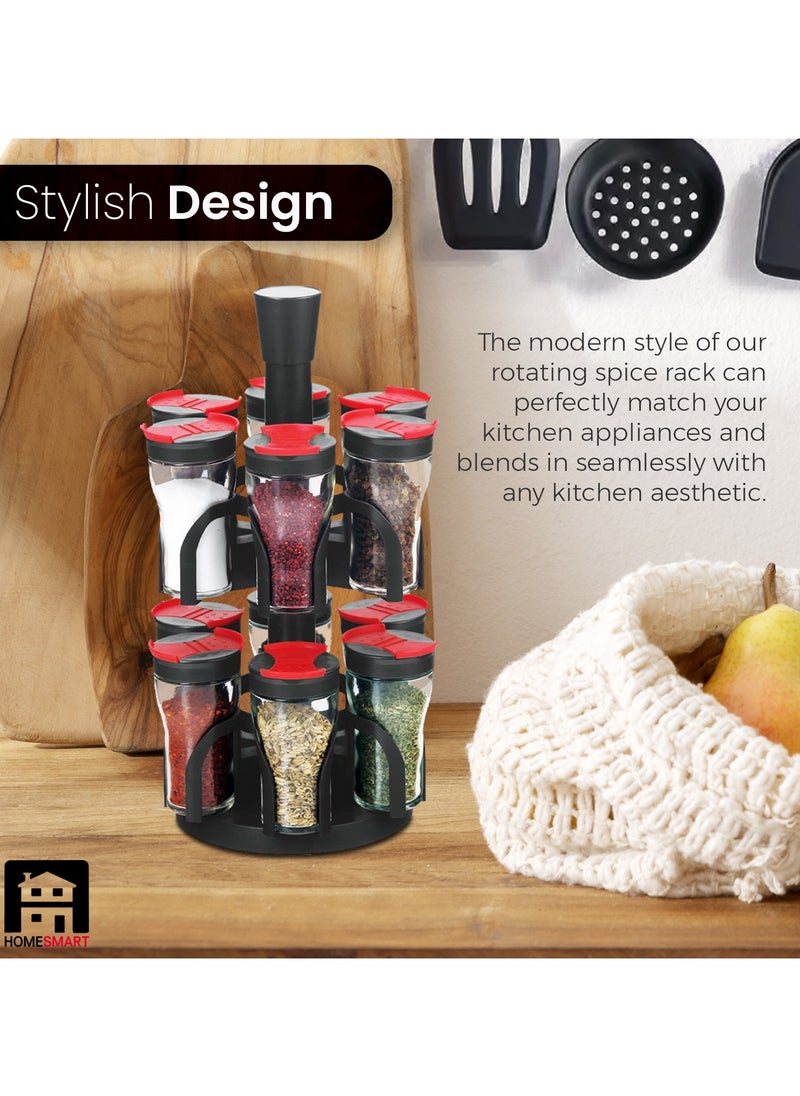 Home Smart Revolving Spice Rack Spinner Counter Top Glass Jar Bottles Set of 13 Pcs for Herbs, Salt and More with Rotating Holder Spice Rack by Home Smart  - Image 4