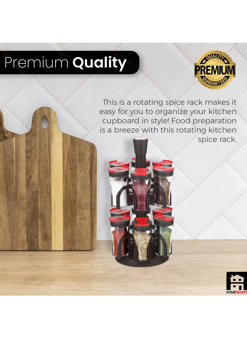 Home Smart Revolving Spice Rack Spinner Counter Top Glass Jar Bottles Set of 13 Pcs for Herbs, Salt and More with Rotating Holder Spice Rack by Home Smart  - Image 5
