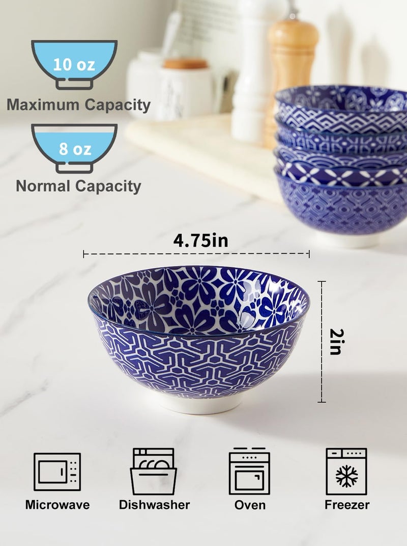 Metahom Blue and White Bowls Ceramic Dessert Bowls 10 Oz Porcelain Bowl Set for Ice Cream Decorative Bowls for Snack Soup Condiments Side Dishes Set of 6 - Image 2