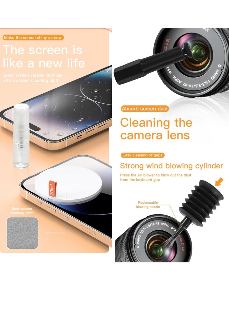 20-in-1 Laptop Phone Screen Cleaner Kit, Computer Keyboard Brush Cleaning Spray set for iPhone AirPods MacBook iPad, Electronic Device Clean Tool for Camera PC Monitor Earbud TV Tablet Car Screens