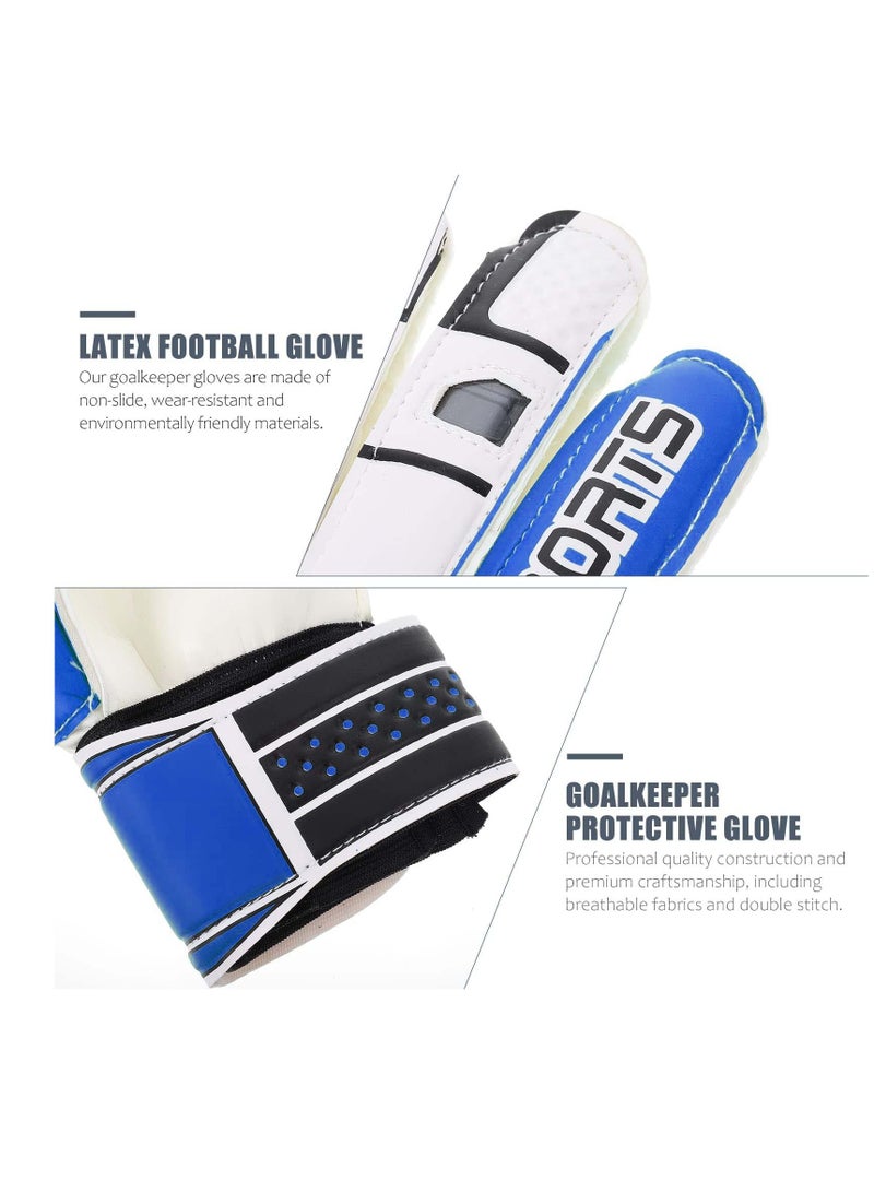 Excefore Children Football Gloves, Kids Youth Football Soccer Goalkeeper Goalie Training Gloves Gear with Strong Grips Palms, Soccer Goalie Goalkeeper Gloves for Kids Boys Children (6# Blue) - Image 3