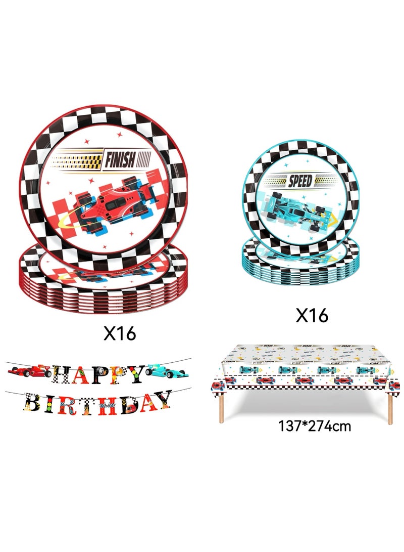 118 PCS Racing Car Party Supplies Race Car Tableware Set Serve 16 Guests Includes Race Car Plates Cups Napkins For Car Birthday Party Decorations Checkered Racing Car Birthday Party Supplies - Image 2