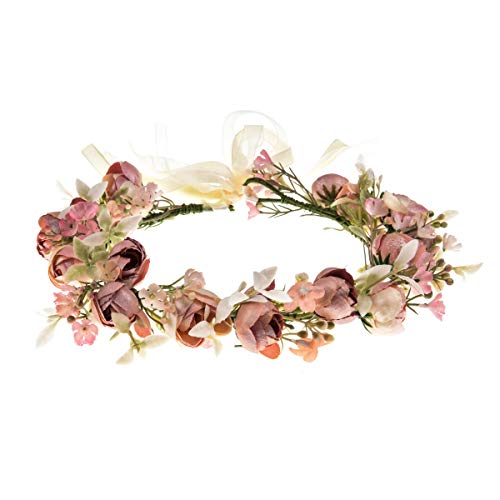 DreamLily Girls Camellias Flower Crown Birthday Photo Pops Hair Wreath Wedding Festival Floral Headpiece XM11 (Pink) - Image 1
