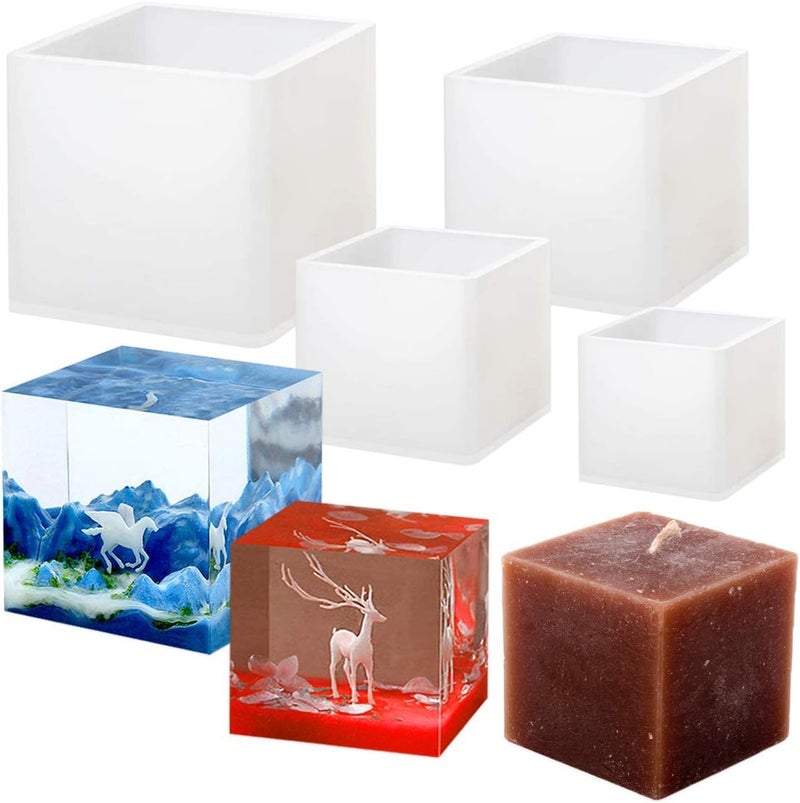 snoogg 4 Pieces Cube Silicone Molds Square Resin Molds Resin Epoxy Casting Molds with 5 Different Sizes for DIY Craft Making - Image 1