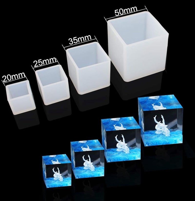 snoogg 4 Pieces Cube Silicone Molds Square Resin Molds Resin Epoxy Casting Molds with 5 Different Sizes for DIY Craft Making - Image 2