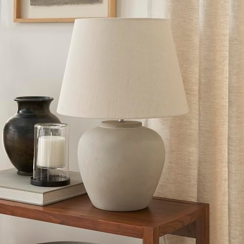 Nourison مصباح طاولة سيراميك نوريسون هوم 20" رمل (بيج فاتح) لغرفة النوم، غرفة المعيشة، الكونسول، المدخل - Image 1