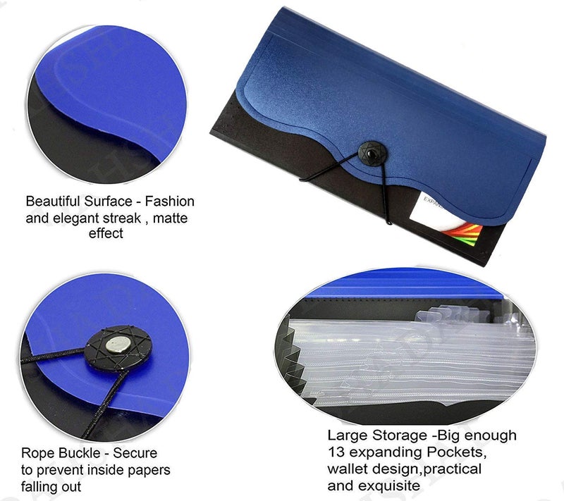 NSSP™ Expanding Cheque Book Holder Case, 12 Pocket Multi Passbook Holder/Bill Folder/Passport/Memo Cards/Cash Storage Pouch Organizer with Elastic Swing (Color May be Vary) Pack of 5 - Image 5
