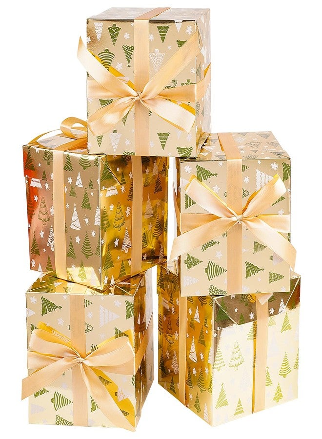 Jaywayang 5 Pack Gold Christmas Gift Boxes with Lids, Ribbons and Tissue Papers Square Gift Boxes - 7.1 Inch - Presents Wrapping Christmas Gift Holiday New Year Party Favor Boxes. - Image 1