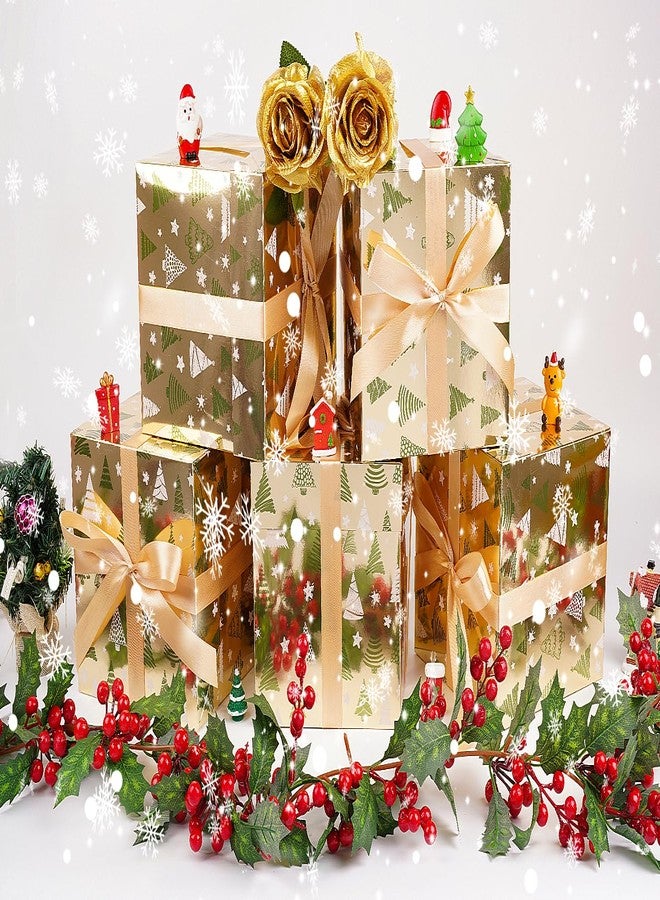 Jaywayang 5 Pack Gold Christmas Gift Boxes with Lids, Ribbons and Tissue Papers Square Gift Boxes - 7.1 Inch - Presents Wrapping Christmas Gift Holiday New Year Party Favor Boxes. - Image 3