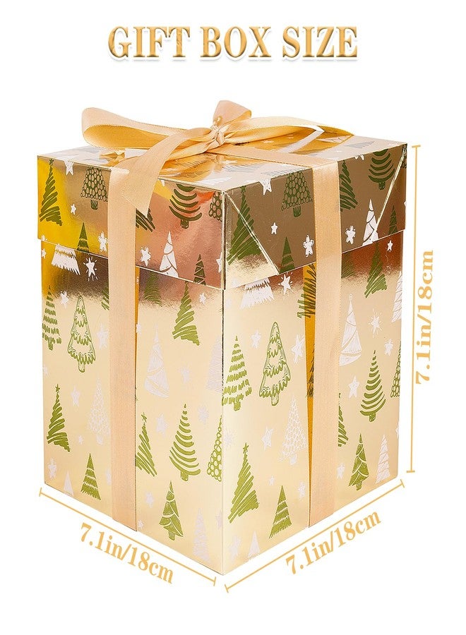 Jaywayang 5 Pack Gold Christmas Gift Boxes with Lids, Ribbons and Tissue Papers Square Gift Boxes - 7.1 Inch - Presents Wrapping Christmas Gift Holiday New Year Party Favor Boxes. - Image 2