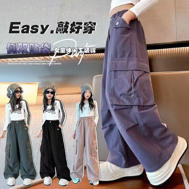 Girls' Pants Children'S Straight-Leg Wide-Leg Pants Girls' Big Boys Junior High School Students Street Dance Trendy Cool Wear And Dress Pants With Legs - Image 2