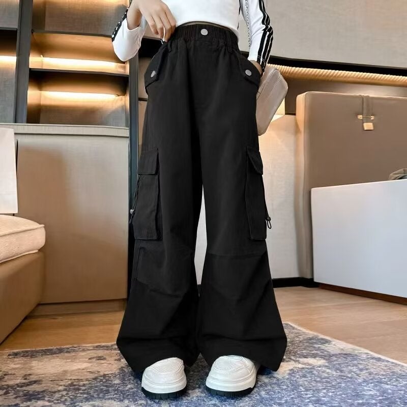 Girls' Pants Children'S Straight-Leg Wide-Leg Pants Girls' Big Boys Junior High School Students Street Dance Trendy Cool Wear And Dress Pants With Legs - Image 1