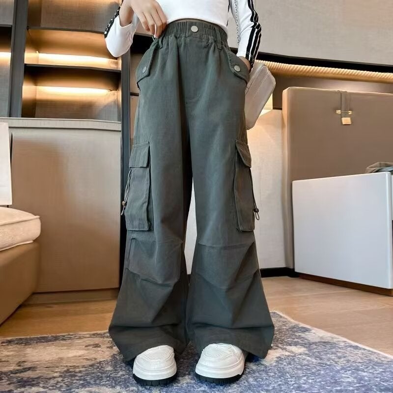 Girls' Pants Children'S Straight-Leg Wide-Leg Pants Girls' Big Boys Junior High School Students Street Dance Trendy Cool Wear And Dress Pants With Legs - Image 3
