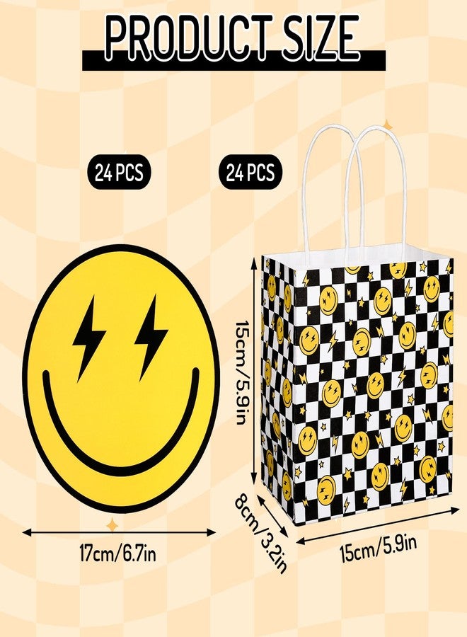 FYSUIMU 24 Pcs One Happy Dude Paper Gift Bags Smile Face Buffalo Plaid Party Favor Bags with Handle Preppy Checkered Goodie Candy Treat Bag for Birthday Baby Shower Holiday - Image 2
