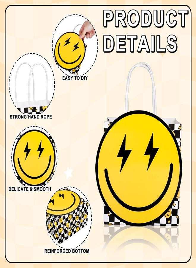 FYSUIMU 24 Pcs One Happy Dude Paper Gift Bags Smile Face Buffalo Plaid Party Favor Bags with Handle Preppy Checkered Goodie Candy Treat Bag for Birthday Baby Shower Holiday - Image 3