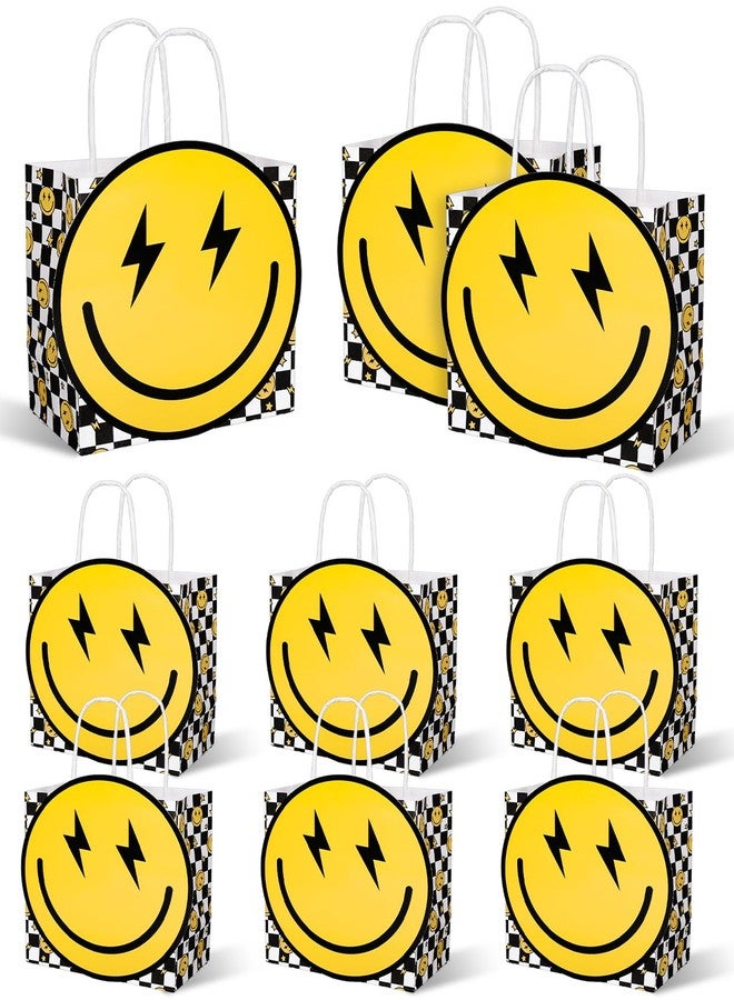 FYSUIMU 24 Pcs One Happy Dude Paper Gift Bags Smile Face Buffalo Plaid Party Favor Bags with Handle Preppy Checkered Goodie Candy Treat Bag for Birthday Baby Shower Holiday - Image 1