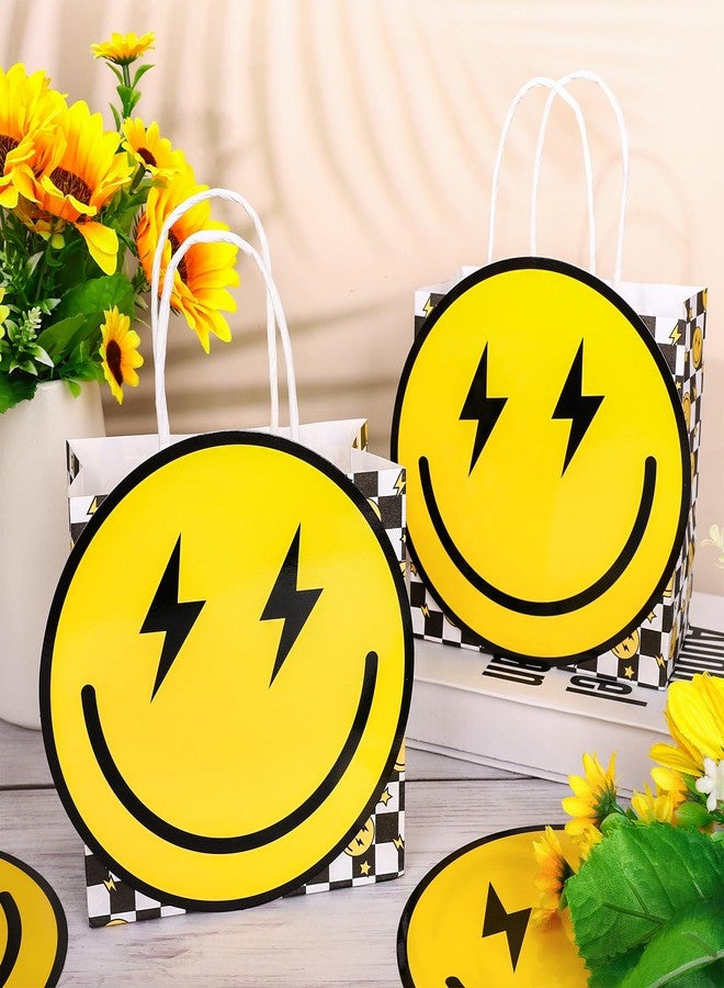 FYSUIMU 24 Pcs One Happy Dude Paper Gift Bags Smile Face Buffalo Plaid Party Favor Bags with Handle Preppy Checkered Goodie Candy Treat Bag for Birthday Baby Shower Holiday - Image 4