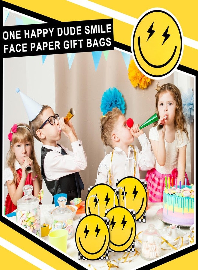 FYSUIMU 24 Pcs One Happy Dude Paper Gift Bags Smile Face Buffalo Plaid Party Favor Bags with Handle Preppy Checkered Goodie Candy Treat Bag for Birthday Baby Shower Holiday - Image 5