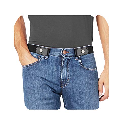 WHIPPY No Buckle Stretch No Show Belt for Men 1.38 inches Wide, Buckless Invisible Elastic Belt for Jeans Pants (Black, Small Size 30-48 inches) - Image 1