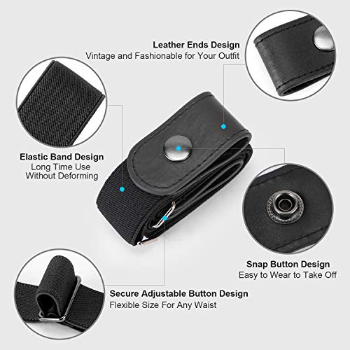 WHIPPY No Buckle Stretch No Show Belt for Men 1.38 inches Wide, Buckless Invisible Elastic Belt for Jeans Pants (Black, Small Size 30-48 inches) - Image 2