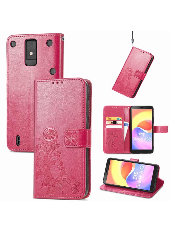 Case For ZTE Blade A32 Four-leaf Clasp Embossed Buckle Leather Phone Case