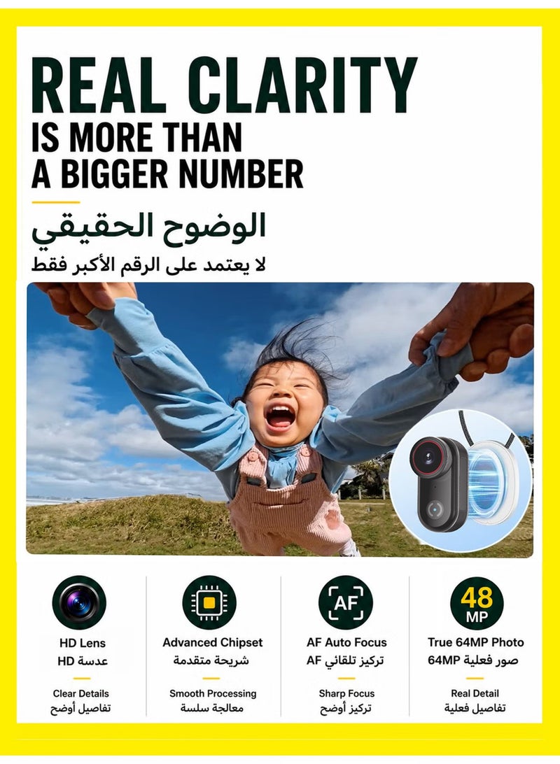 كاميرا جسم مصغرة، كاميرا حركة قابلة للارتداء، كاميرا جسم بحجم الإبهام للتسجيل بدون استخدام اليد، كاميرا فيديو محمولة عالية الجودة يمكن تركيبها في أي مكان، مناسبة للمشي مع الحيوانات الأليفة، العمل والسفر (128 جيجابايت) - Image 2