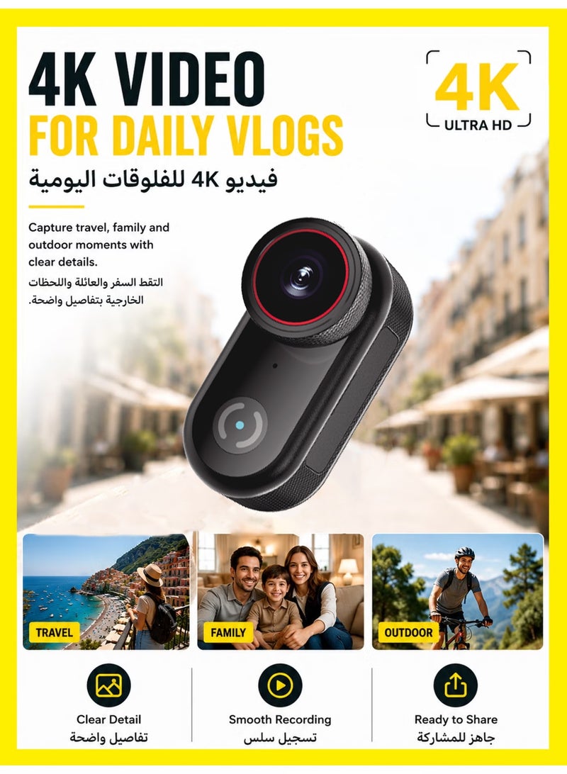 كاميرا جسم مصغرة، كاميرا حركة قابلة للارتداء، كاميرا جسم بحجم الإبهام للتسجيل بدون استخدام اليد، كاميرا فيديو محمولة عالية الجودة يمكن تركيبها في أي مكان، مناسبة للمشي مع الحيوانات الأليفة، العمل والسفر (128 جيجابايت) - Image 3