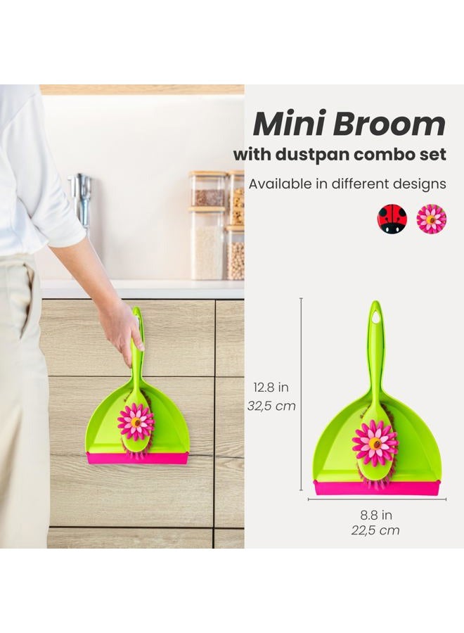 Vigar by Addis Flower Power Handy Dustpan and Brush Set, Green/Pink - Image 3