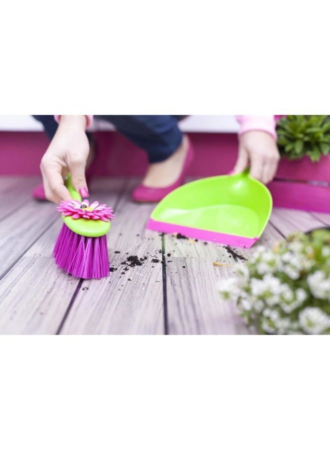 Vigar by Addis Flower Power Handy Dustpan and Brush Set, Green/Pink - Image 2