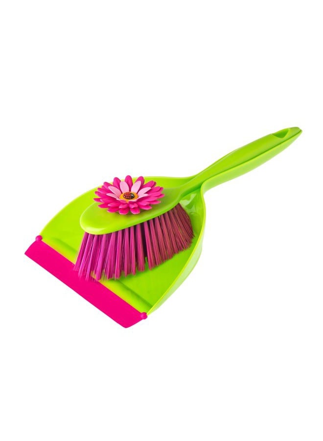 Vigar by Addis Flower Power Handy Dustpan and Brush Set, Green/Pink - Image 1