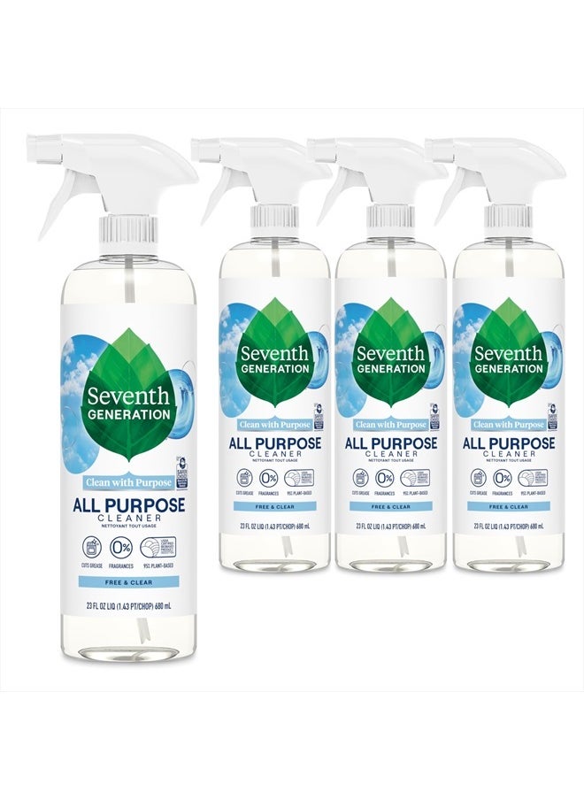 All Purpose Cleaner, Biodegradable Formula, Free & Clear, 23 oz (Pack of 4)