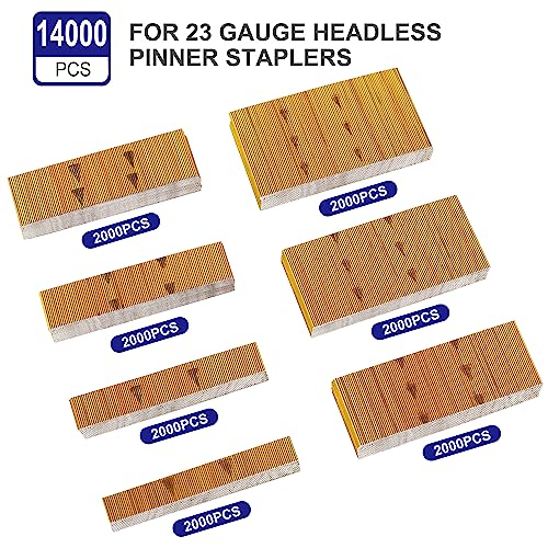 HW HAMWOO HAMWOO 14000 pcs 23 Gauge Pin Nails, Headless Pinner Nails, 7 Sizes Assorted 3/8 Inch to 1-3/8 Inch for Molding Cabinetry Building,photo frame,handicrafts Assembly - Image 2